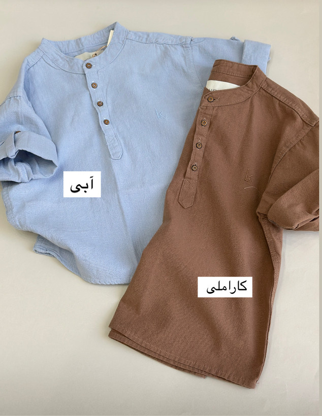 پیراهن لینن بچگانه برند نازدونه مدل دارا یفه بلیطی